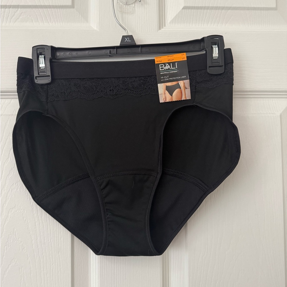 BALI Beautifully Confident Leak Protection High Cut Panty Sz L/7 Black Lace NWT